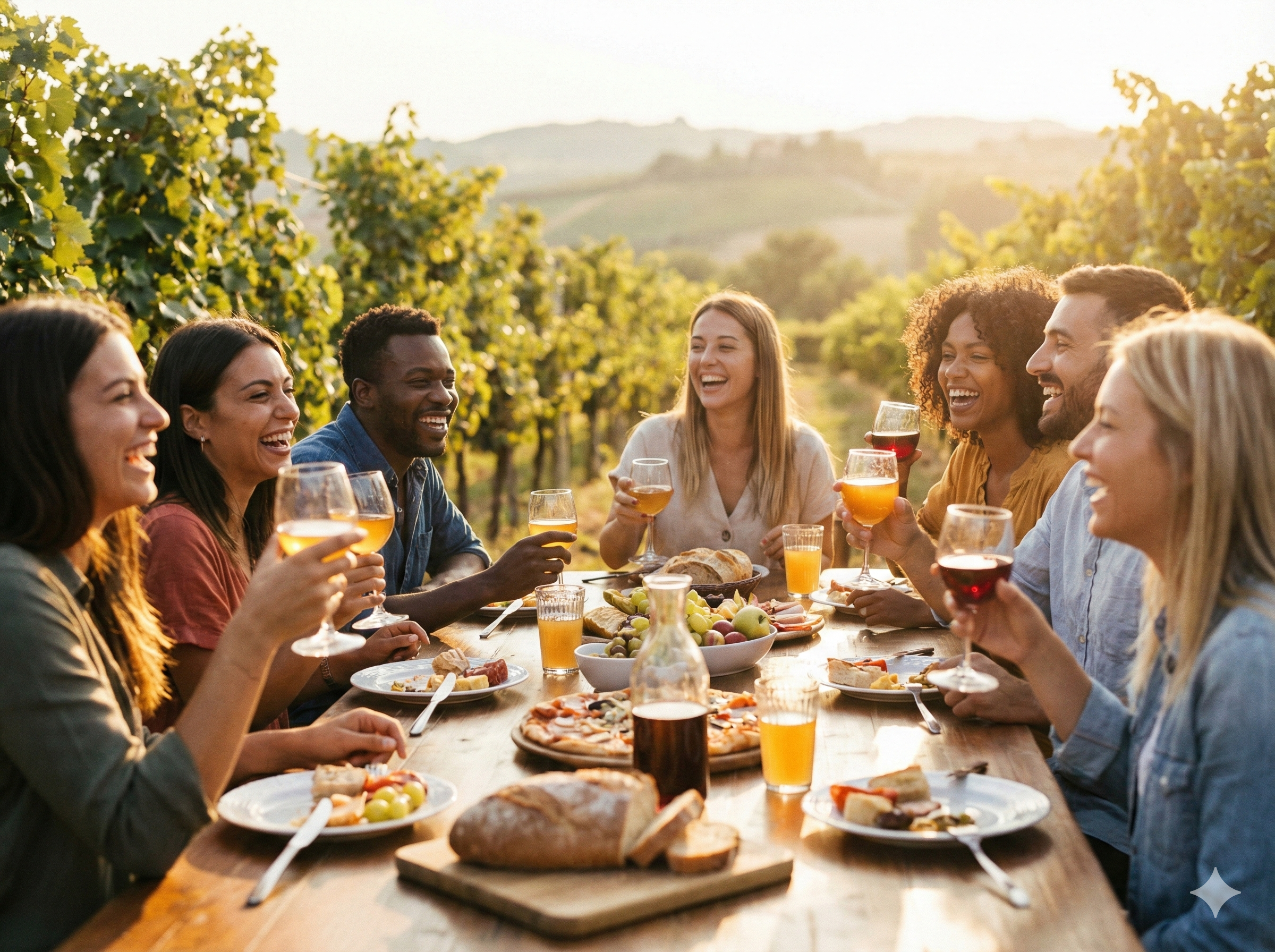 Oameni la masă zâmbind
